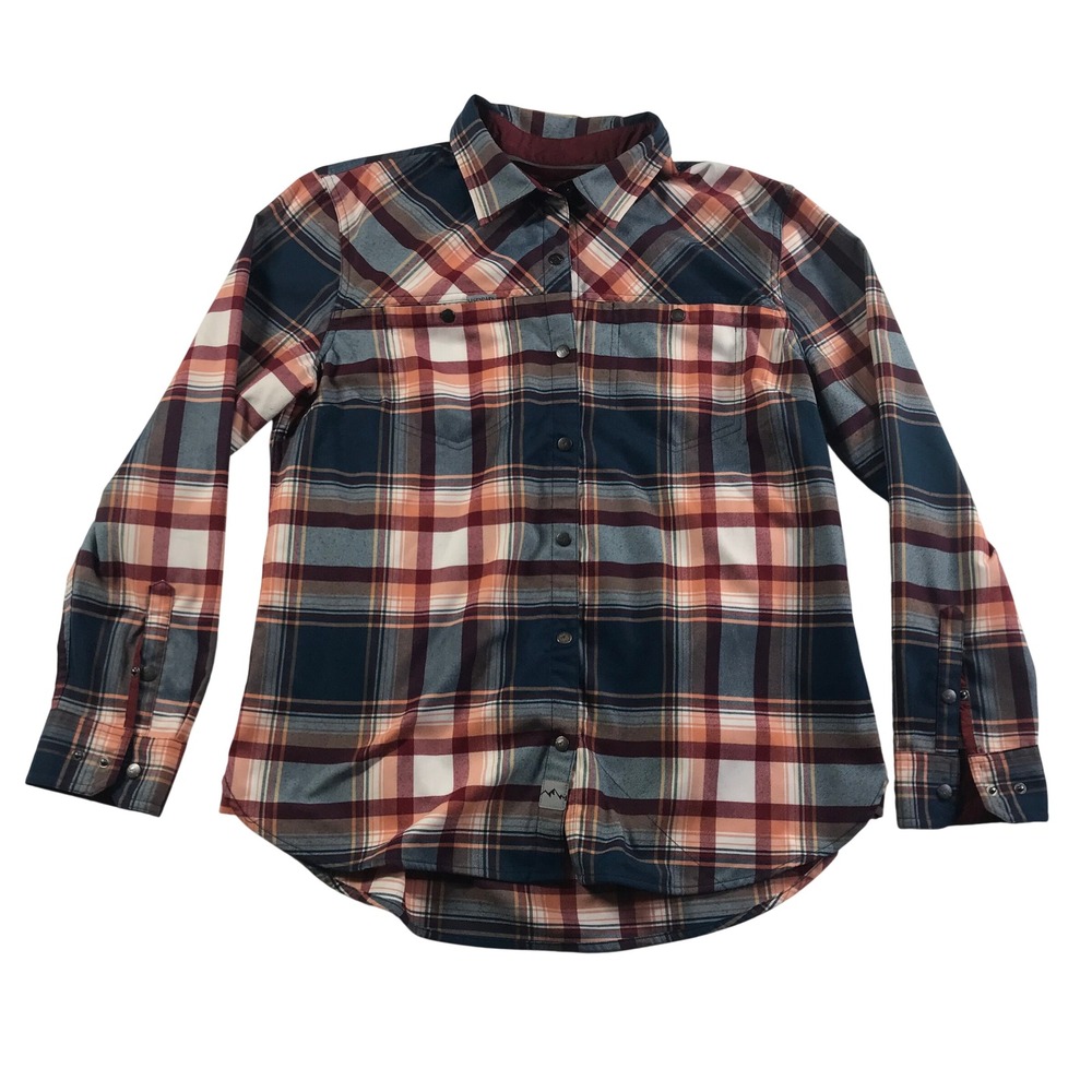 Legendary Outdoors Women LG Plaid Flannel Snap Button Shirt Blue Orange